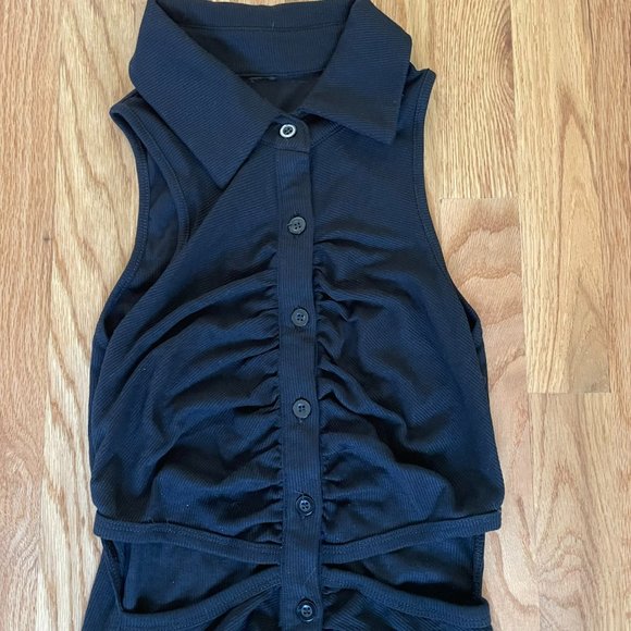 SHEIN Ruched Cutout Mini Dress Sleeveless Collar Button Down Bodycon Size Small - Picture 8 of 14